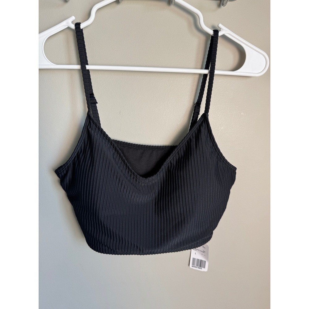 Forever 21 Ribbed Bikini Top NEW Size Large Swimwear V-Neck Black Summer Beachy